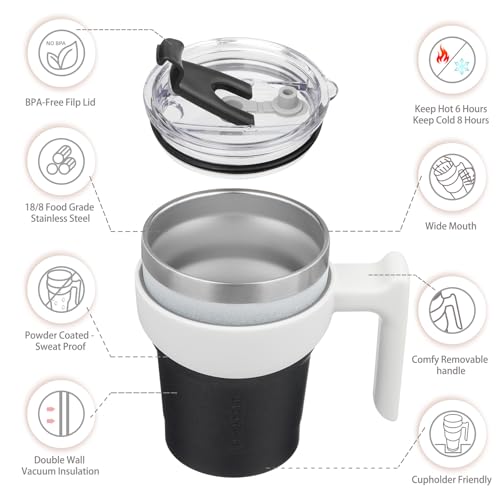 BJPKPK 10 oz Mini Tumbler with Lid, Straw & Handle, Insulated Steel Cup | Small, Spill Proof, Leak Proof, Thermal, Double Wall Vacuum, Sweatproof, Dishwasher Safe, BPA Free, Day & Night - color: Day & Night, size: 10 Ounces