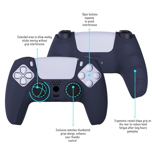 PlayVital Midnight Blue Pure Series Anti-Slip Silicone Cover Skin for ps5 Controller, Soft Rubber Case for ps5 Wireless Controller with Black Thumb Grip Caps - color: Midnight Blue