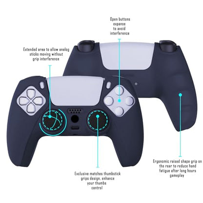 PlayVital Midnight Blue Pure Series Anti-Slip Silicone Cover Skin for ps5 Controller, Soft Rubber Case for ps5 Wireless Controller with Black Thumb Grip Caps - color: Midnight Blue