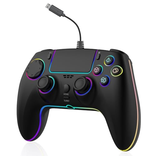 RGB Wired Game Controller for PlayStation 5 Replacement Gamepad with Hall Effect Trigger for PS-5 & Windows PC Double Vibration Motion Sensing Joystick Remote Joypad with Turbo,Macro Mapping (Black) - color: Black