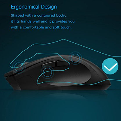 Granvela Noiseless Wireless Mouse,Forter i720 Ergonomic Silent Mouse for Gaming and General Use - 2 Side Buttons - Black