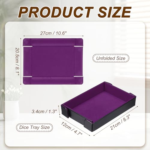 uxcell PU Leather Dice Tray, Rectangle Magnetic Folding Velvet Portable Folding Dice Rolling Tray for Table Games Keys Wallet Watch Coin, Purple