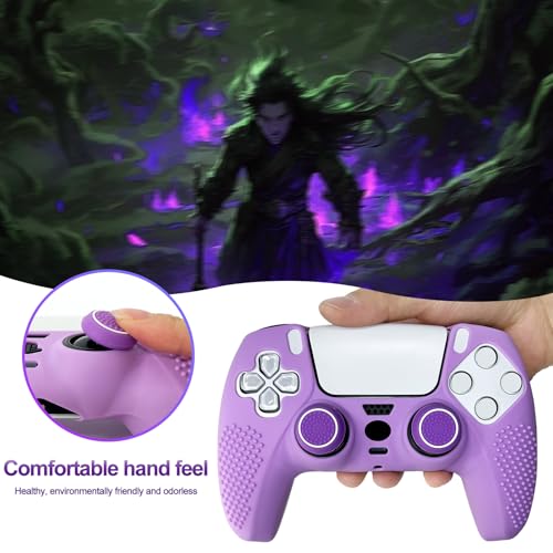 Anti-Slip Purple Controller Skin,Studded Edition Protective Silicone Cover Skin Grips Compatible with PS5/Slim/Pro Controller and 6 PCS Thumb Grips Caps. - color: Purple