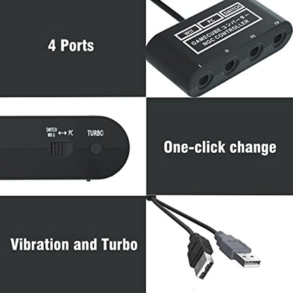 Gamecube Controller Adapter for Switch /OLED /Switch 2, Gamecube Adapter Compatible with PC Wii U with 4 Ports 6 FT Cable Support Turbo and Vibration for Gamecube Controller Play Super Smash Bros
