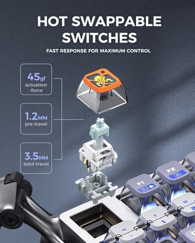 GravaStar Mercury K1 Pro Wireless Mechanical Gaming Keyboard, 75% Layout RGB Custom Keyboard, Hot-Swappable Linear Switches; Aluminum Alloy【Interstellar Silver】 - color: Interstellar Silver