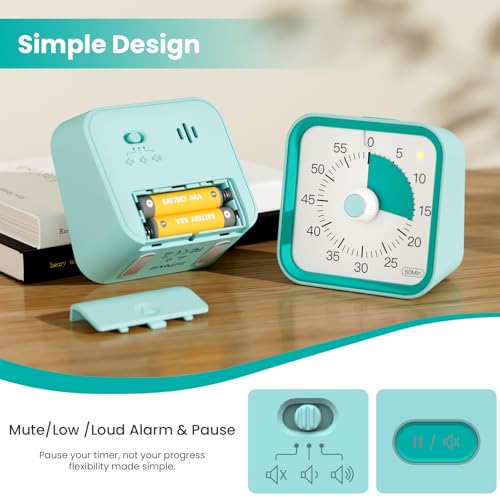 Visual Timer for Kids, Cute Timer with Pause Function, Green | Time Management for Classroom, ADHD, Kitchen, Toddlers, Study, Alarm 3 Volume Levels, Light Indicator, Easy to Use - color: Green
