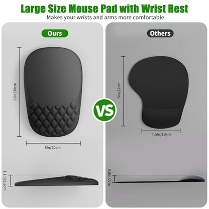 VAGAU Ergonomic Mouse Pad with Wrist Support, Wrist Rest Pain Relief Mousepad Memory Foam & Non-Slip PU Base for - Gaming, Office and Home (Black)