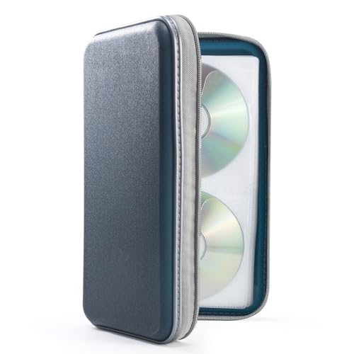 UENTIP CD Case,96 Capacity Hard Plastic DVD Case Holder for Car Home Travel | CD DVD Storage,Zipper Closure,Scratch-Resistant Sleeves,Stay Away Dust and Damp,Storage Music Video Gaming Discs Blu-ray - color: dark blue