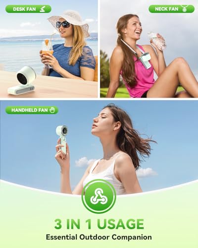 PlayHot Portable Handheld Turbo Fan, Travel Essentials, Gifts for Women/Men | 5-Speed, Up to 12H, 10m/s Airflow, USB-C Rechargeable, LED Display, 3-in-1 Foldable Personal Fan for Cruise, Beach, Vacation - color: Green