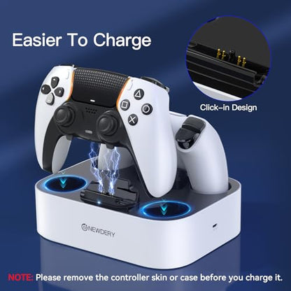 NEWDERY for PS5 Controller Charger Station Compatible with Dualsense Edge | Fast Charging Dock with Led Indicators, Dual Charging Stand for PlayStation 5 & DualSense Edge Controller - color: White