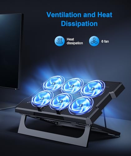 MOKURU Laptop Cooling Pad, Laptop Cooler with 6 Quiet Fans Up to 17.3 Inch Heavy Notebook Cooler Stand, 8 Levels of Tilt, Two Levels of Height Adjustable (Black)