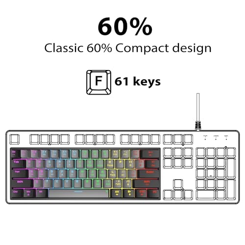 Snpurdiri 60 Percent Machanical Keyboard (Black-Grey, Red Switches) | Full Anti-Ghosting 60% Gaming Keyboard Rainbow Backlit for PC Gamer Office Business - color: Black Grey/Red Switch