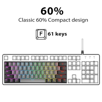 Snpurdiri 60 Percent Machanical Keyboard (Black-Grey, Red Switches) | Full Anti-Ghosting 60% Gaming Keyboard Rainbow Backlit for PC Gamer Office Business - color: Black Grey/Red Switch