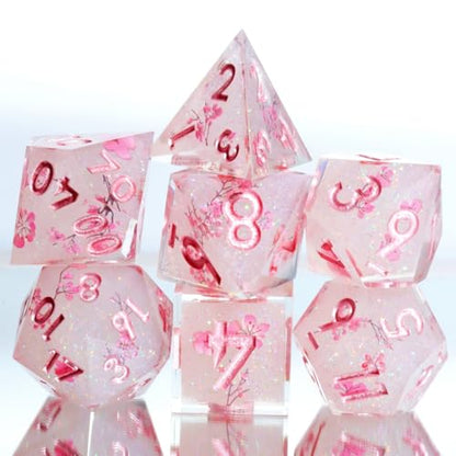 DND Resin Sharp Edge Roleplaying Polyhedral Dice Set,for RPG MTG Dungeons and Dragons Sakura Handmade Dice Set - color: Sakura Whisper