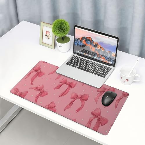 Large Pink Mouse Pad with Bows, Non-Slip Desk Mat for Laptop PC, Gaming Mousepad, 35.4 x 15.7 inches - color: Cute Bows