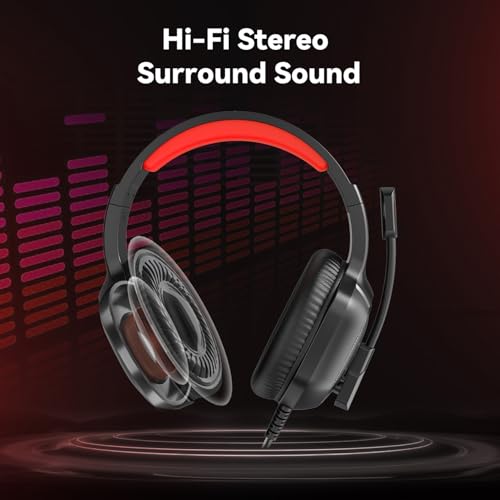 IMYB A36 Gaming Headset with Mic Stereo Headphones for Pc, PS5, Xbox | RGB Wired Over-Ear Noise Cancelling for Xbox Series X/S, PS4, Nintendo Switch, Computer, Laptop, Mac - color: Red