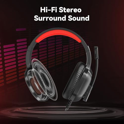 IMYB A36 Gaming Headset with Mic Stereo Headphones for Pc, PS5, Xbox | RGB Wired Over-Ear Noise Cancelling for Xbox Series X/S, PS4, Nintendo Switch, Computer, Laptop, Mac - color: Red