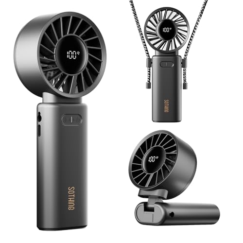 SOTHING 3-IN-1 Portable Handheld Turbo Fan, 15000-RPM, 19Hrs Cooling, 1-100 Speed, Digital Display, 120° Foldable Design, Mini Portable Fan for Travel, Personal Cooling Device for Men/Women, Outdoor - size: High-Speed