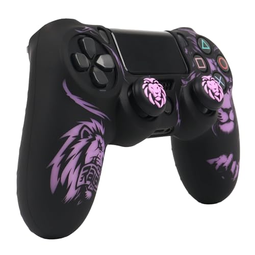 Lion Design Controller Skin Cover with 2 Thumb Grips Compatible with PS4/Playstation 4 Slim/Pro Controller - color: Lion Black Purple