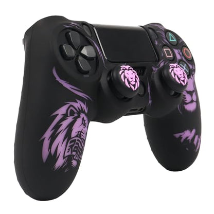 Lion Design Controller Skin Cover with 2 Thumb Grips Compatible with PS4/Playstation 4 Slim/Pro Controller - color: Lion Black Purple