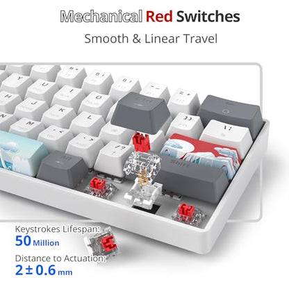 Portable 60% Mechanical Gaming Keyboard White/Grey, RGB Backlit Wired Key Board with Red Switch, Compact 61 Keys Mini Office Keyboards with for Windows Laptop PC (61 White/Red Switch) - color: 61 White/Red Switch