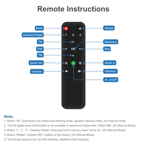 Conference Room Camera, All-in-One 4K Webcam with Microphone and Speaker, AI Tracking and Auto Framing, Wide Angle of View, Plug and Play USB Webcam for PC, Mac, Meetings, Teams, Zoom & Webex - color: Black