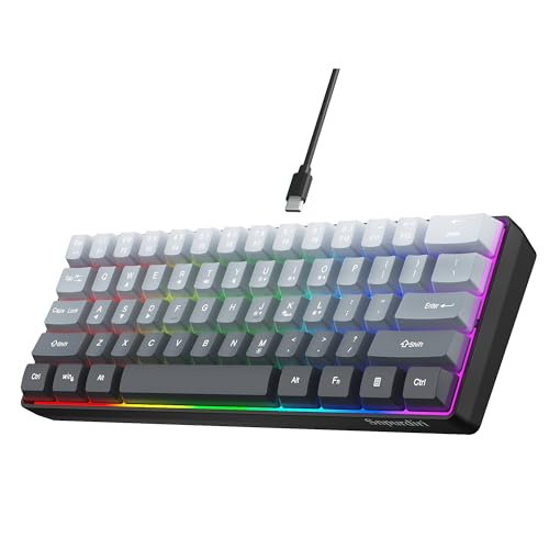 Snpurdiri 60% Wired Gaming Keyboard, 61 Keys RGB (Grey-Black) | Backlit Ultra-Compact Small Gaming Keyboard, for PC/Mac Gamer, Typist, Travel, Easy to Carry on Business Trip - color: Gradient Grey and Black