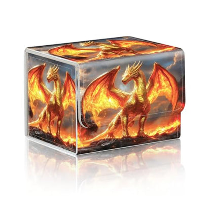 Trading Card Storage Box, Holds 100+ for MTG Cards, Premium PU Leather with Magnetic Closure, Golden Dragon Amidst Flames Durable Deck Box for Magic the Gathering, Trading Card Games - color: Golden Dragon Amidst Flames