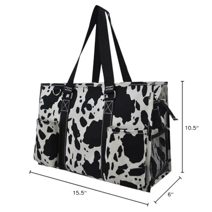 NGIL Utility Water Resistant Tote Bag | Work Tote for Women, Nurse Bag, Teacher's Choice Purse, Gym Bag, Everyday Organizer Top Zipper Closure - color: Cow Splatter-black
