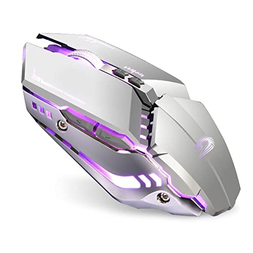TENMOS T12 Wireless Gaming Mouse Rechargeable, 2.4G Silent Optical Wireless Computer Mice with Changeable LED Light for Laptop PC, 7 Buttons, 3 Adjustable DPI (Silver) | 2.4GHz Optical, 7 Color LED Lights, Quiet Click,Side Buttons,3 Adjustable DPI,Ergonom
