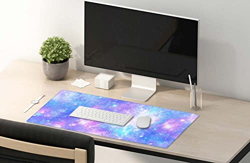SSOIU Desk Mat,Large Mouse Pad 35.5" x 15.7" XXL Extended Gaming Mouse Pad Mat with Non-Slip Base Stitched Edge Mousepad for Computer,Office,Keyboard and Laptop - Pink and Blue Magical Galaxy Star - color: Galaxy Star