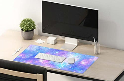 SSOIU Desk Mat,Large Mouse Pad 35.5" x 15.7" XXL Extended Gaming Mouse Pad Mat with Non-Slip Base Stitched Edge Mousepad for Computer,Office,Keyboard and Laptop - Pink and Blue Magical Galaxy Star - color: Galaxy Star