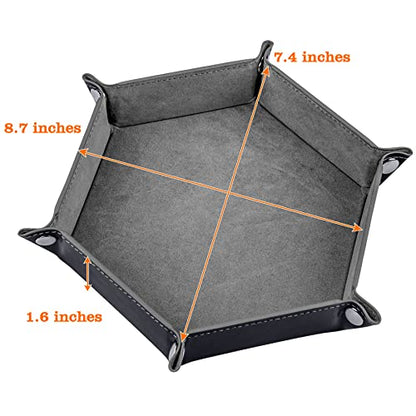 SIQUK 2 Pieces Dice Tray PU Leather Dice Folding Hexagon Tray Dice Holder for Dice Games Like RPG, DND and Other Table Games (Pink, Gray) - color: Pink and Gray