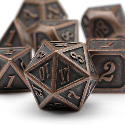 Metal Dice Set, HNCCESG Polyhedral D&D Dice for Dungeons and Dragons RPG DND Dice for Role Playing MTG Tabletop Gaming Shadowrun Pathfinder 7PCS D20 D12 D10 D8 D6 D4（Antique Copper） - color: Antique Copper