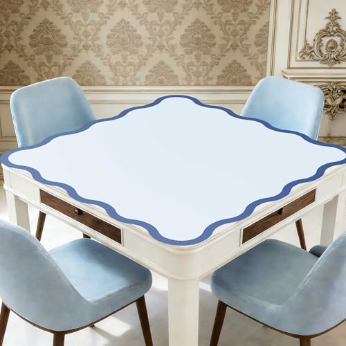 Scalloped Mahjong Mat - Non-Slip Noise Reduction Gaming Mat 31.5 x 31.5 Inch for Mahjong,Waterproof Surface, Neoprene Mahjon for American Mahjong Game (Blue) - color: Blue