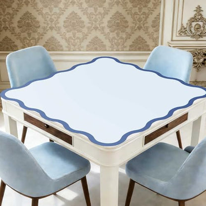 Scalloped Mahjong Mat - Non-Slip Noise Reduction Gaming Mat 31.5 x 31.5 Inch for Mahjong,Waterproof Surface, Neoprene Mahjon for American Mahjong Game (Blue) - color: Blue
