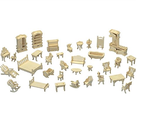 NWFashion 17" Wooden Dream Dollhouse 2 Floors with Furnitures DIY Kits for Christmas Party Dollouse (Gothic Furnitures Sets) - color: Gothic Furnitures Sets