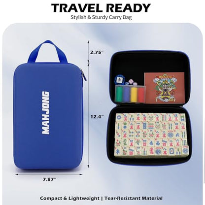 Jolitac American Mahjong Game Set, 166 Premium Tiles, Mahjong Tile Set with Sturdy Carrying Bag, Include Chips & Dice – Portable Travel Complete Mahjong Set for Adults & Beginners - color: Blue