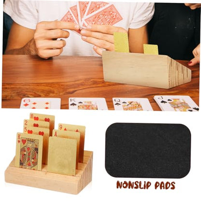 Hemoton Wooden Playing Card Holder Display Stand Sloped and Slotted Design for Easy Access Non- Base Rustic Charm for Game for Card Games