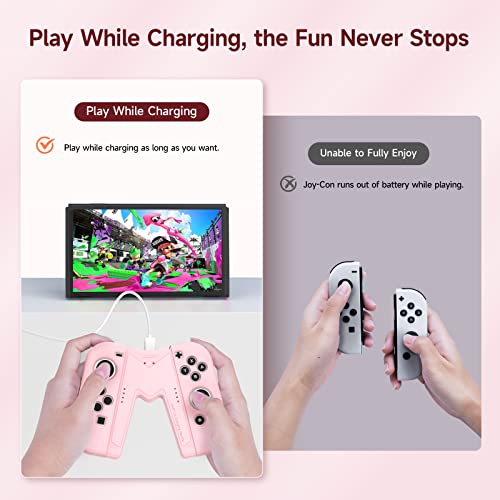 JINGDU Switch Joy-Con Charging Grip Compatible with Nintendo Switch & OLED Model, V-Shaped Pink Gaming Charger with Indicators - color: Pink