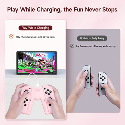 JINGDU Switch Joy-Con Charging Grip Compatible with Nintendo Switch & OLED Model, V-Shaped Pink Gaming Charger with Indicators - color: Pink