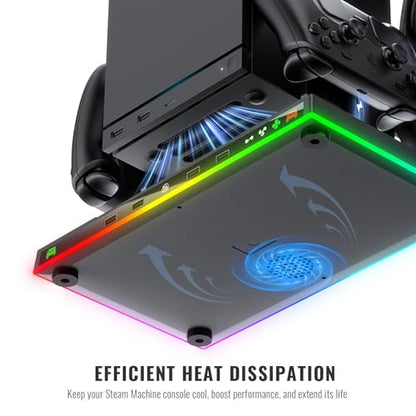 Stand and Cooling Station with RGB Lighting,Controller Charging Station Compatible with Steam Machine, Headset Holders