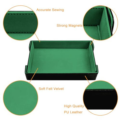 SIQUK Magnetic Folding Dice Tray Rectangle Dice Rolling Tray PU Leather Dice Trays Foldable Dice Holder Dice Rolling Mat Storage Box for D&D RPG Dice Games, Green - color: Green