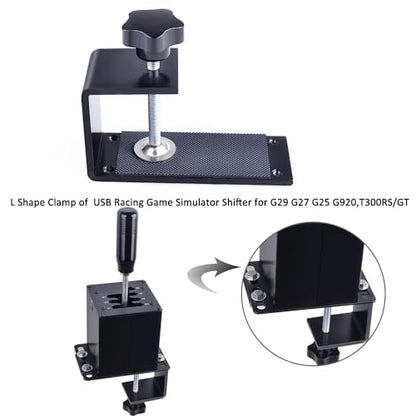 CNRAQR PC USB Simulator Shifter 6+R H Gear Shifter with L Shape Clamp Set for Gear shift PC Windows Steering Compatible with G29/G27/G25/G920, T300RS/GT Wheel - color: 6R+L Shape Clamp