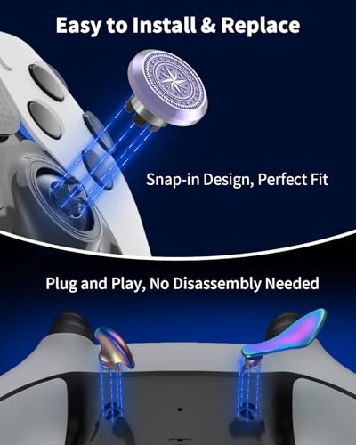 KD.FLY Metal Thumbsticks & Back Paddles for PS5 Edge Controller Joystick Replacement, Custom Analog Thumb Sticks Caps for PS5 Dual Sense Edge Stick Module, 2 Joystick, 4 Back Buttons, Star - color: Star