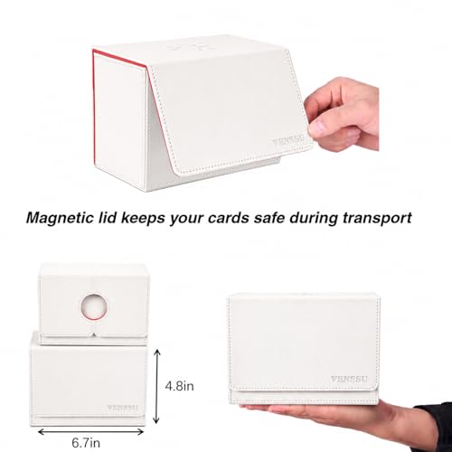 Venssu MTG Deck Box for Commander Display with Dice Tray (White＆Red) | Holds 200 Single/160 Double-Sleeved Cards, Fit MTG/PTCG/OPTCG Cards, Strong Magnet, With 2 Dividers & 1 Magnetic Card Holder - color: White＆Red