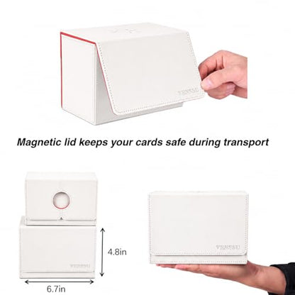 Venssu MTG Deck Box for Commander Display with Dice Tray (White＆Red) | Holds 200 Single/160 Double-Sleeved Cards, Fit MTG/PTCG/OPTCG Cards, Strong Magnet, With 2 Dividers & 1 Magnetic Card Holder - color: White＆Red