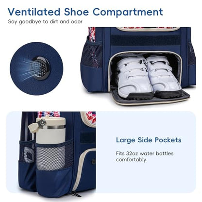 KAVIGOR Baseball Bag for Youth | Softball Backpack 50L Large Capacity with Shoe Compartment and 4 Bat Holders | Nova Flare Series - color: Blue