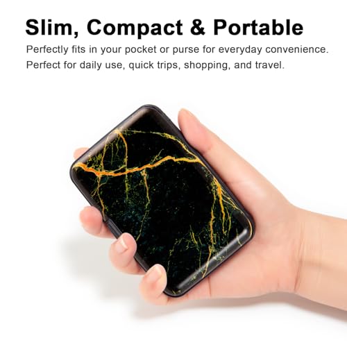 Credit Card Holder Small RFID Blocking Wallet Business Metal Slim Mini Aluminum Hard Case for Women Men - color: Gold Marble Texture