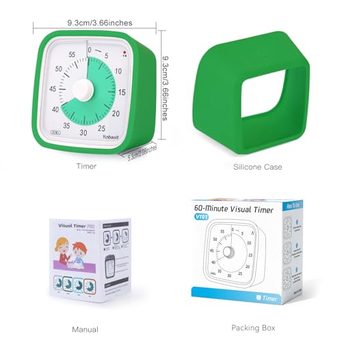 Visual Timer, Silent 60-min Countdown Timer for Kids, Green Green | Protective Case, Time Management Tool, Mute and Ringing Alarm Available, Low Power Reminder, for Study,Game,Work,Fitness etc - color: Dark Green
